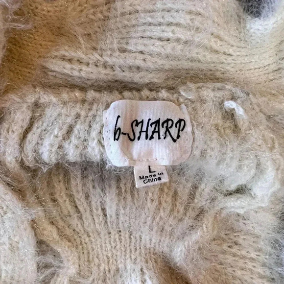 b-Sharp Womens Cream Mohair Blend Knit Cardigan Sweater Sz L Boho Slouchy Dolman - Picture 4 of 14